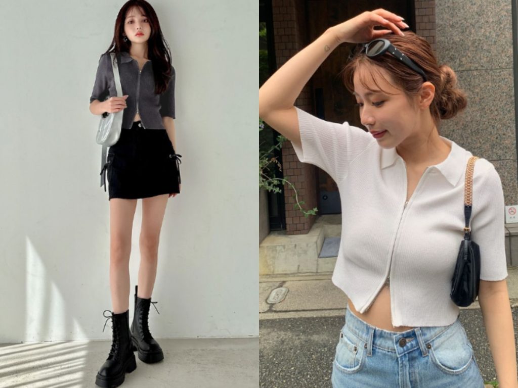 前開拉鍊短款針織開衫