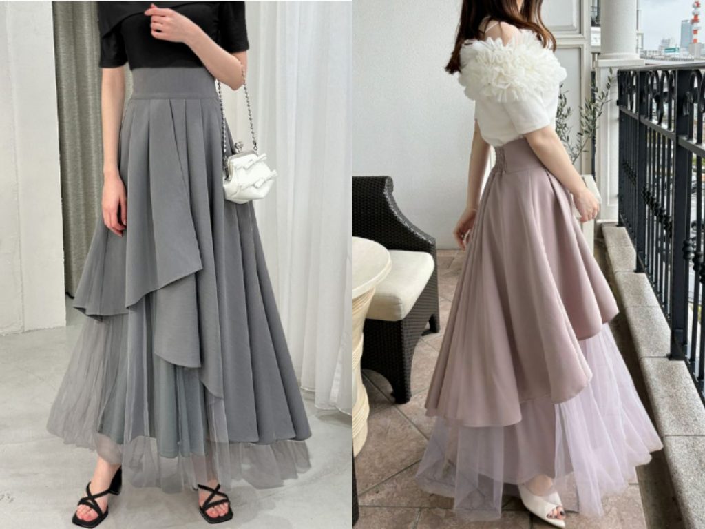 薄紗拼接法式A字裙