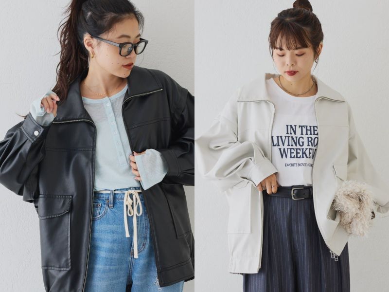 仿皮雙向立領外套