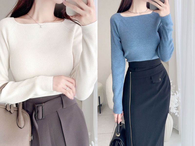 方領羅紋針織套頭衫