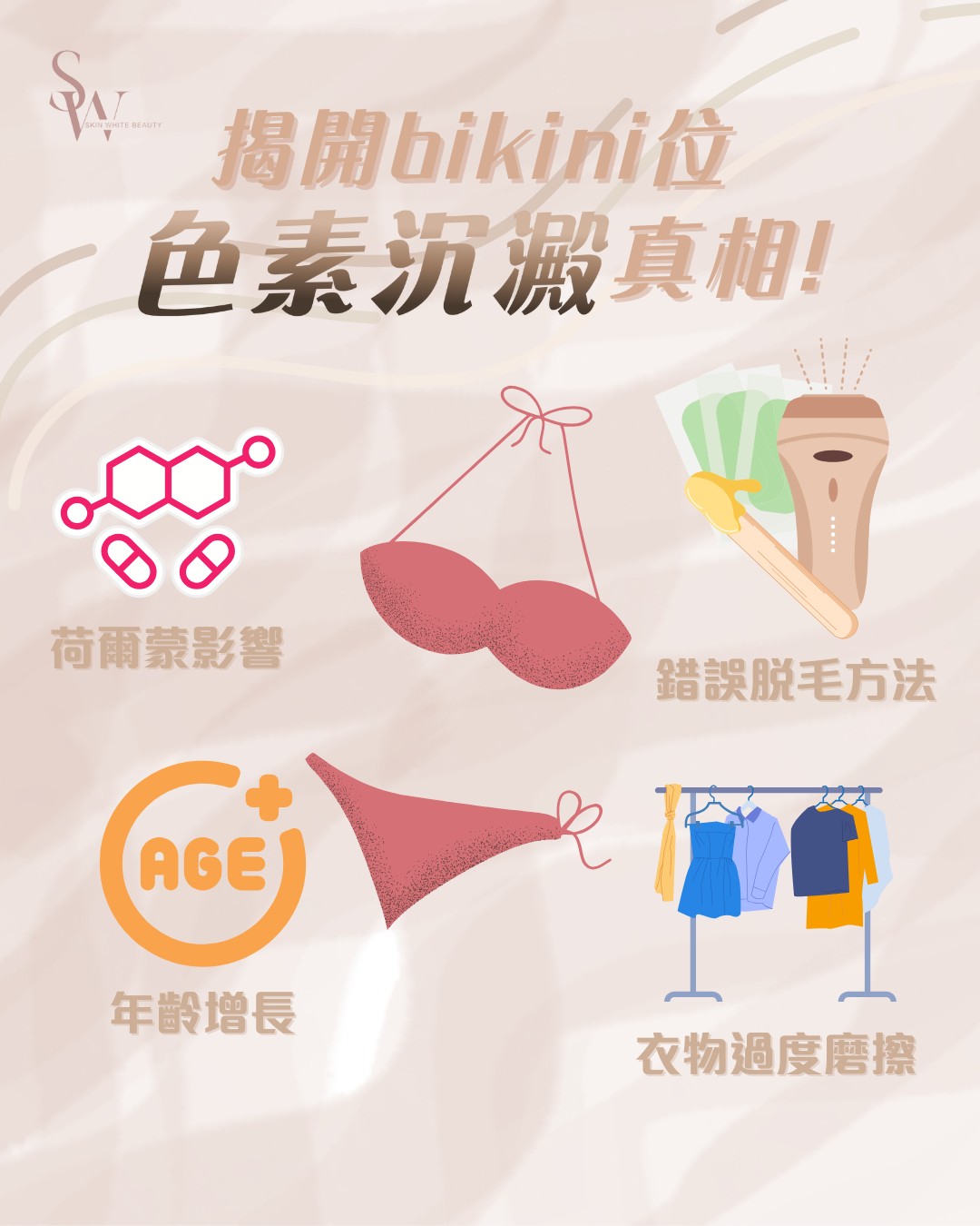 抗拒着Bikini👙除左因為未脫毛之外🚫⁠Bikini位黑蚊蚊會唔會都係令你卻步的原因？⁠點解比基尼位會有黑色素沉澱？⁠
⁠