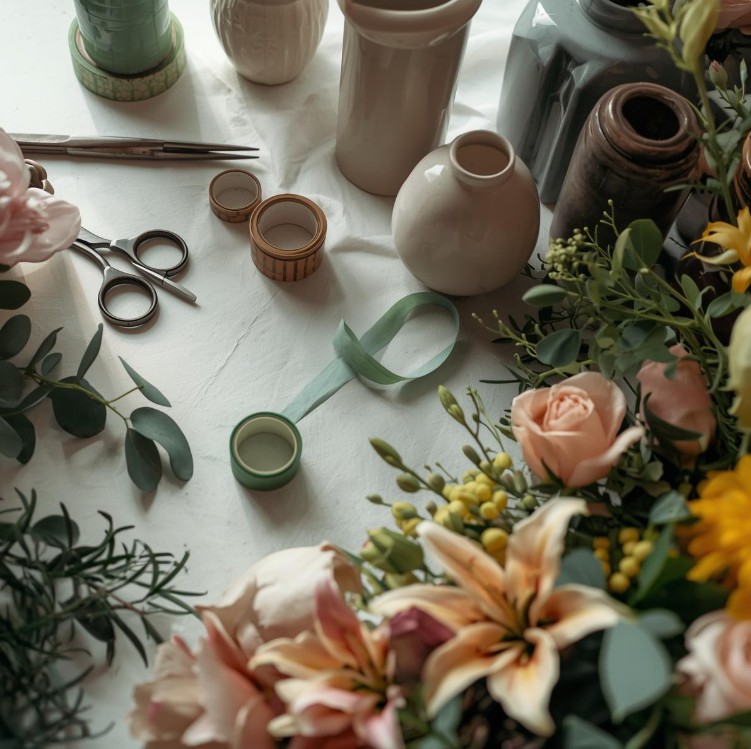 花藝工具的桌面