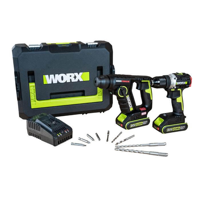 Worx 威克士 20V 無刷兩用油壓鑽+電鑽孖寶 (2.0Ah套裝) WU938