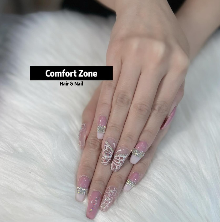 粉紅閃粉畫花款 