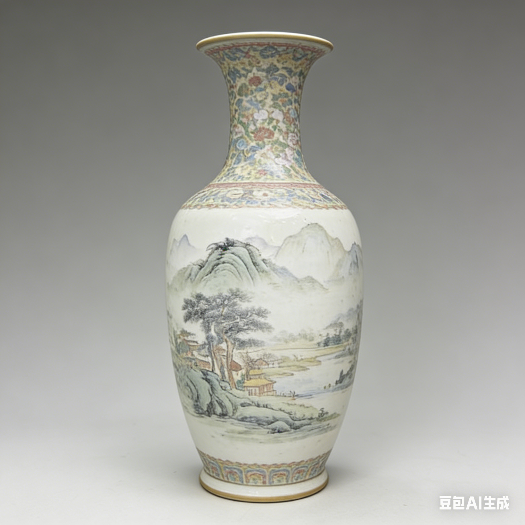 素白玉瓶繪青山綠水