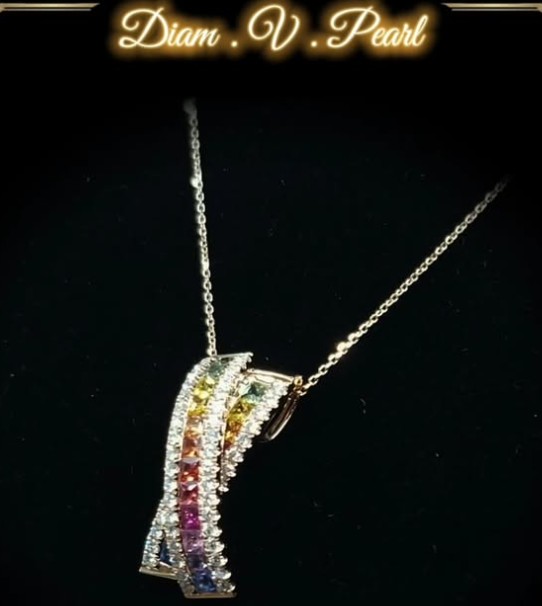 ✨「Rainbow Interlace」White Gold Multicolor Sapphire & Diamond Necklace✨