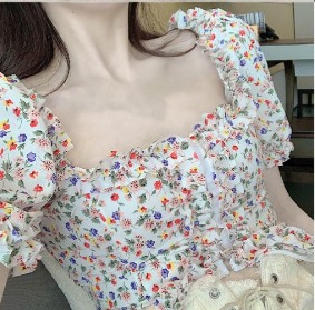 法式碎花短袖上衣