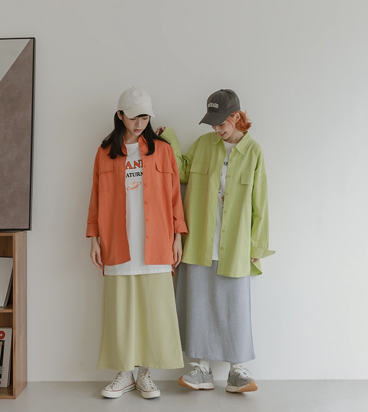 前雙口袋設計寬版襯衫