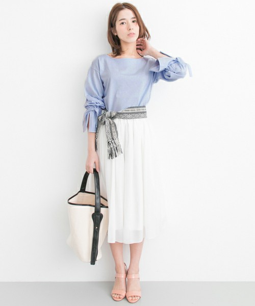 針織質地緞帶袖上衣