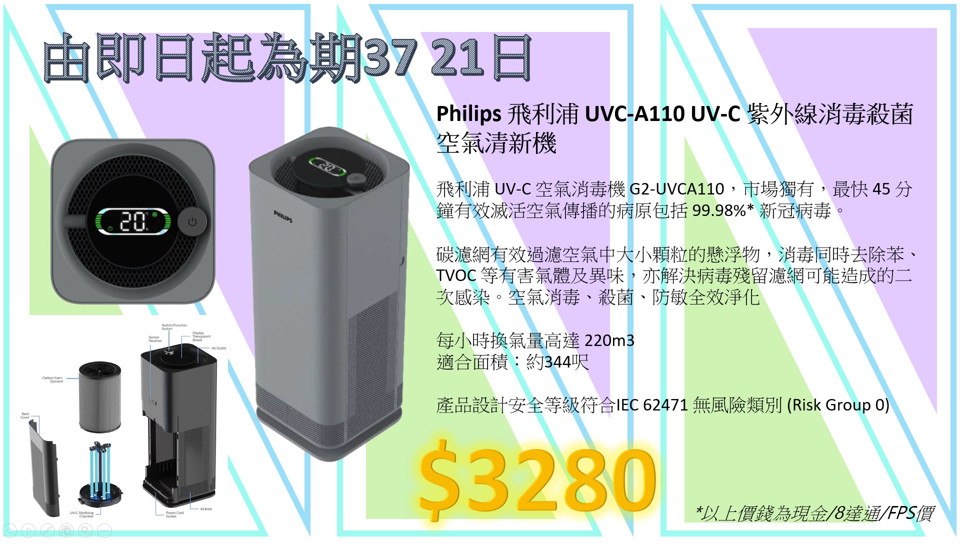 Philips 飛利浦 UVC-A110 UV-C 紫外線消毒殺菌空氣清新機